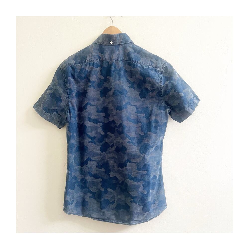 Taylor Stitch Mens Size 40 Blue Camo Cotton Short Sleeve Button Down Preppy - Picture 2 of 12